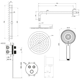 SMART SELECT podomítkový sprchový set s termostatickou baterií,  černá mat RP032B-02