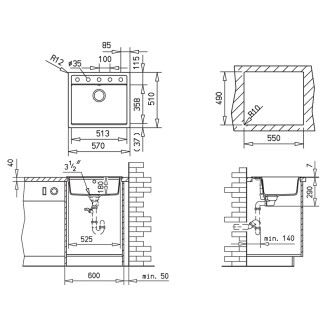Teka T1133 MENORCA 60 TG granitový dřez 570x510 pískově béžová 88239
