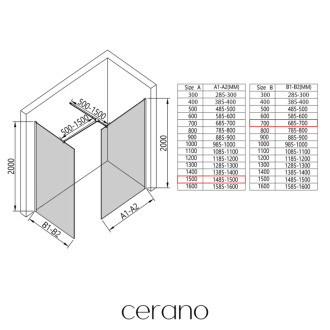 CERANO - Sprchová zástena Walk-in Onyx T L/P - 8 mm - hranatá vzpera - matná čierna, bronzové sklo - 150x70x200 cm