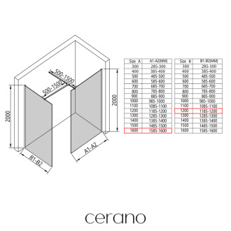 CERANO - Sprchová zástena Walk-in Onyx T L/P - 8 mm - hranatá vzpera - čierna matná, bronzové sklo - 160x120x200 cm