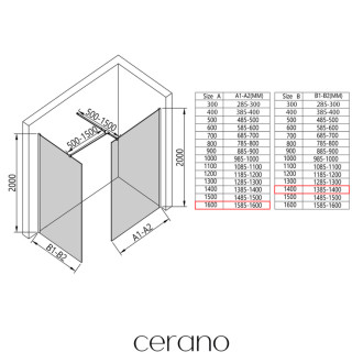CERANO - Sprchová zástena Walk-in Onyx T L/P - 8 mm - hranatá vzpera - čierna matná, bronzové sklo - 160x140x200 cm