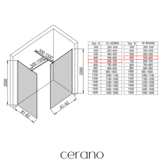 CERANO - Sprchová zástena Walk-in Onyx T L/P - 8 mm - hranatá vzpera - čierna matná, bronzové sklo - 70x60x200 cm
