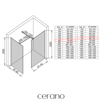 CERANO - Sprchová zástena Walk-in Onyx T L/P - 8 mm - hranatá vzpera - matná čierna, bronzové sklo - 80x70x200 cm
