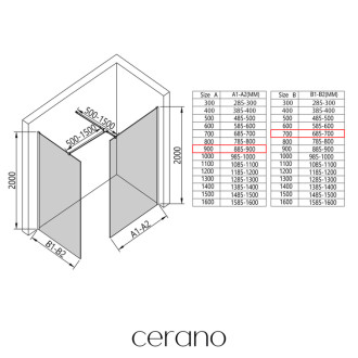 CERANO - Sprchová zástena Walk-in Onyx T Ľ/P - 8 mm - hranatá vzpera - čierna matná, bronzové sklo - 90x70x200 cm