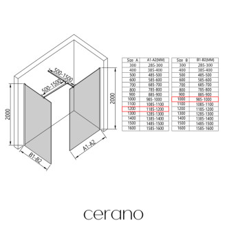 CERANO - Sprchová zástena Walk-in Onyx T L/P - 8 mm - hranatá vzpera - matná čierna, bronzové sklo - 120x100x200 cm