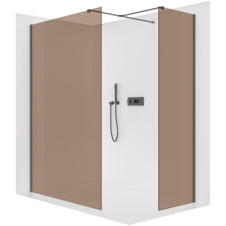 CERANO - Sprchová zástena Walk-in Onyx T L/P - 8 mm - hranatá vzpera - čierna matná, bronzové sklo - 120x120x200 cm