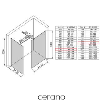 CERANO - Sprchová zástena Walk-in Onyx T L/P - 8 mm - hranatá vzpera - matná čierna, bronzové sklo - 120x90x200 cm