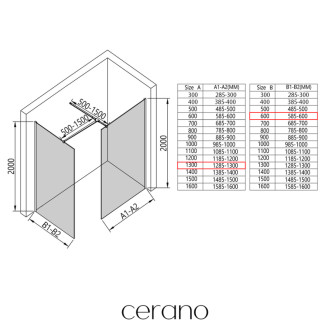 CERANO - Sprchová zástena Walk-in Onyx T L/P - 8 mm - hranatá vzpera - matná čierna, bronzové sklo - 130x60x200 cm