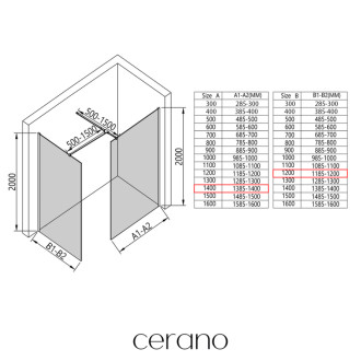 CERANO - Sprchová zástena Walk-in Onyx T L/P - 8 mm - hranatá vzpera - matná čierna, bronzové sklo - 140x120x200 cm