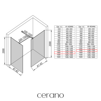 CERANO - Sprchová zástena Walk-in Onyx T L/P - 8 mm - hranatá vzpera - čierna matná, bronzové sklo - 140x130x200 cm