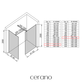 CERANO - Sprchová zástena Walk-in Onyx T L/P - 8 mm - hranatá vzpera - matná čierna, bronzové sklo - 150x110x200 cm