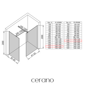 CERANO - Sprchová zástena Walk-in Onyx T L/P - 8 mm - hranatá vzpera - matná čierna, bronzové sklo - 150x120x200 cm