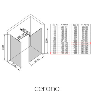 CERANO - Sprchová zástena Walk-in Onyx T L/P - 8 mm - hranatá vzpera - matná čierna, bronzové sklo - 160x110x200 cm