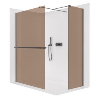 CERANO - Sprchová zástena Walk-in Onyx T L/P - 8 mm - hranatá vzpera + polička/držiak na uteráky - matná čierna, bronzové sklo - 110x50x200 cm