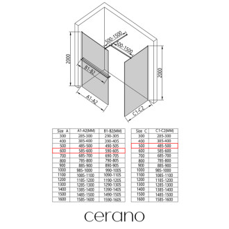 CERANO - Sprchová zástena Walk-in Onyx T Ľ/P - 8 mm - hranatá vzpera + polička/držiak na uteráky - matná čierna, bronzové sklo - 60x50x200 cm