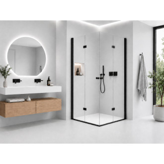 CERANO - Sprchovací kút Volpe Duo L/P - 6 mm - matná čierna, číre sklo - 70x90x190 cm - skladací
