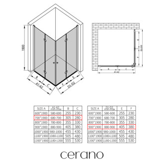 CERANO - Sprchovací kút Volpe Duo L/P - 6 mm - matná čierna, číre sklo - 70x90x190 cm - skladací