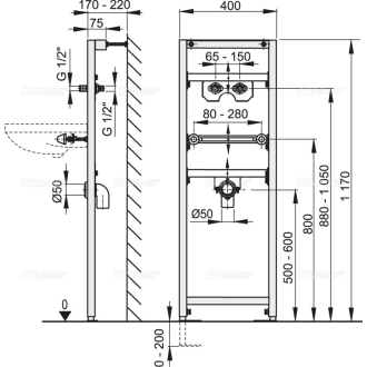 Alcaplast A104A/1200 Montážny rám pre umývadlo a batériu