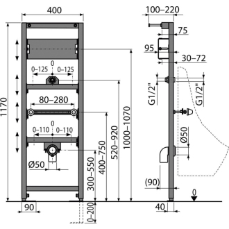 Alcaplast A107S/1200 Montážny rám pre pisoár a senzor