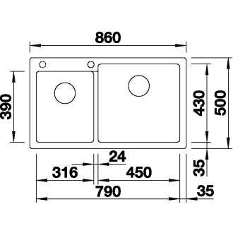 Blanco PLEON 9 523059 dvojdrez, hlavný drez vpravo aluminium drez vstavaný