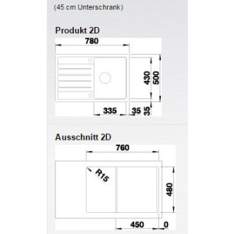 Blanco LEGRA 45 S 522202 drez s odkvapom, obojstranný aluminium drez vstavaný