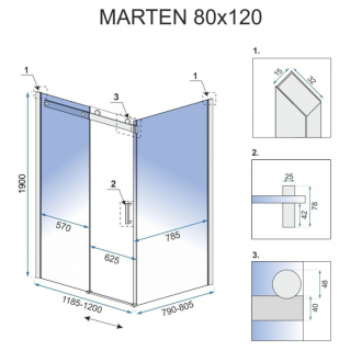 Rea sklenený kút priehľadný bez vaničky 800X1200X1900 mm Marten REA-K4001