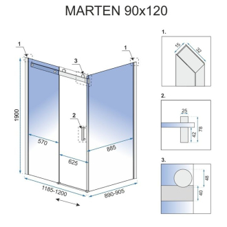 Rea sklenený kút priehľadný bez vaničky 900X1200X1900 mm Marten REA-K4002