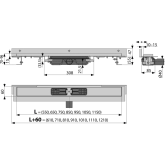 ALCA APZ104-950 Flexible Low - Podlahový žľab s okrajom pre perforovaný rošt