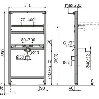 ALCA A104/1000 Montážny rám pre umývadlo