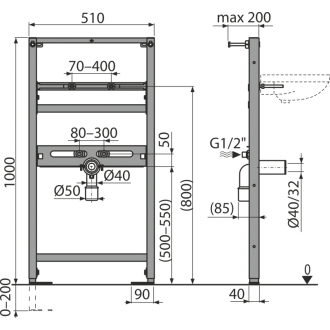 ALCA A104/1000 Montážny rám pre umývadlo