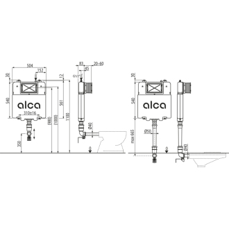 ALCA AM1112 Basicmodul Slim - WC nádrž na zamurovanie