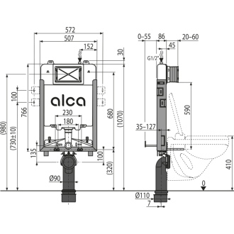 ALCA AM1115/1000 Renovmodul Slim - Predstenový inštalačný systém pre zamurovanie