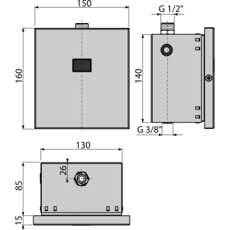ALCA ASP4-KB Automatický splachovač pisoáru, kov, 6 V (napájanie z batérie)