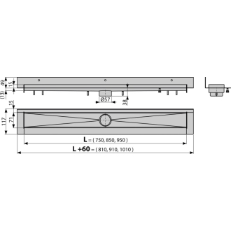 ALCA APZ23-750 Modular Wall - Podlahový žľab