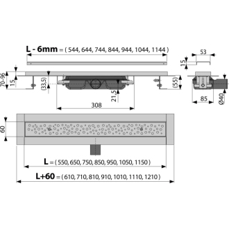ALCA APZ111-1150L Antivandal Low - Podlahový žľab Antivandal s roštom