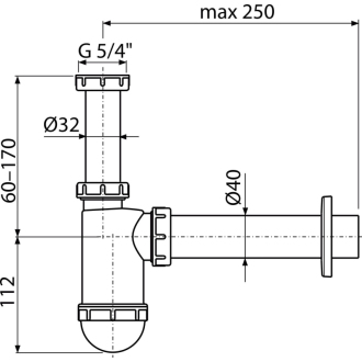 ALCA A43 &quot;Sifón umývadlový DN40 s prevlečnou maticou 5/4&quot;&quot;