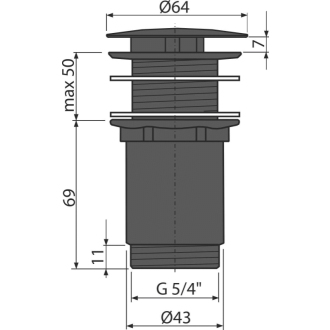 ALCA A396BLACK Výpusť umývadlová 5/4&quot; celokovová, veľká zátka, čierna-mat