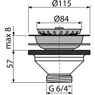 ALCA A37 "Výpust drezová 6/4"" s nerezovou mriežkou DN115"
