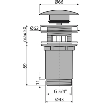 ALCA A392-NB Výpusť umývadlová CLICK/CLACK 5/4&quot; s prepadom, NICKEL-kefovaný mat