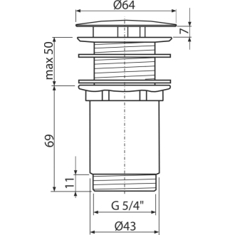 ALCA A396B Výpusť umývadlová 5/4&quot; celokovová, veľká zátka, biela-lesk