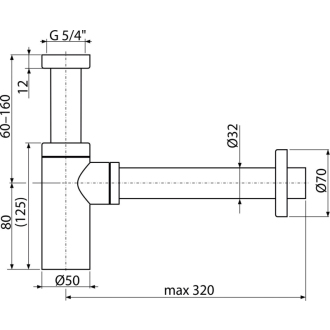 ALCA A400B Sifón umývadlový DN32 DESIGN celokovový, okrúhly, biela