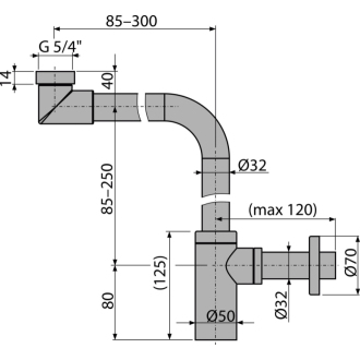 ALCA A403 Sifón umývadlový DN32 DESIGN celokovový, priestorovo úsporný