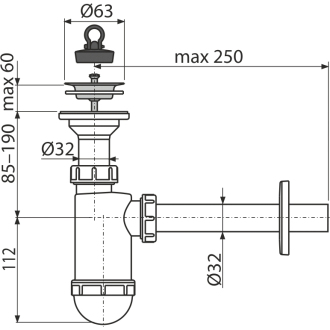 ALCA A410 Sifón umývadlový DN32 s nerezovou mriežkou DN63