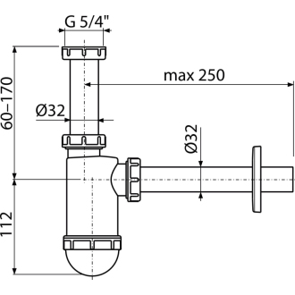 ALCA A430 &quot;Sifón umývadlový DN32 s prevlečnou maticou 5/4&quot;&quot;&quot;