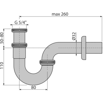 ALCA A432 &quot;Sifón umývadlový „U“ DN32 s prevlečnou maticou 5/4&quot;&quot;, kov&quot;