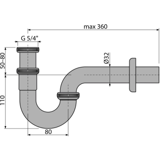 ALCA A432 &quot;Sifón umývadlový „U“ DN32 s prevlečnou maticou 5/4&quot;&quot;, kov&quot;