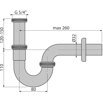 ALCA A4320 &quot;Sifón umývadlový „U“ DN32 s prevlečnou maticou 5/4&quot;&quot;, kov&quot;