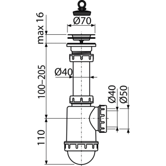 ALCA A441-DN50/40 Sifón drezový s nerezovou mriežkou DN70