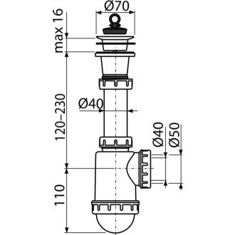 ALCA A442-DN50/40 Sifón drezový s plastovou mriežkou DN70