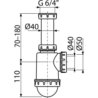 ALCA A443-DN50/40 &quot;Sifón drezový s prevlečnou maticou 6/4&quot;&quot;&quot;